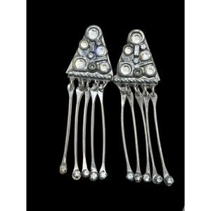 Signed Sorrelli Silver Tone Rhinestone Earrings Fringe Statement Vintage